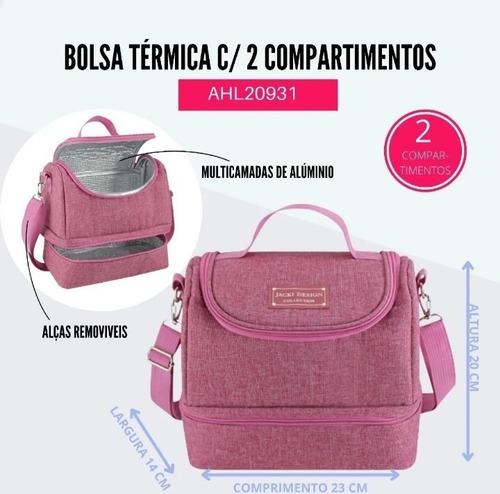 Imagem 2 de 6 de Bolsa Térmica Feminina Marmita + Lancheira + Garrafa=3 Peças