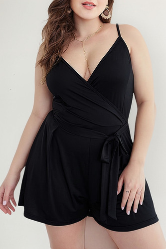 Mono Jumpsuit Negro Corto Short Ajuste En Cintura Talla S