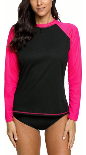 Camisa De Natación Con Bloques De Color Para Mujer, Upf 50+,