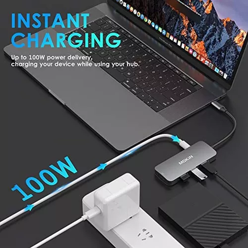 Adaptador HDMI USB C Hub para MacBook Pro 2019/2018/2017, MOKiN 5 en 1  Dongle USB-C a HDMI, lector de tarjetas Sd/TF y 2 puertos USB 3.0