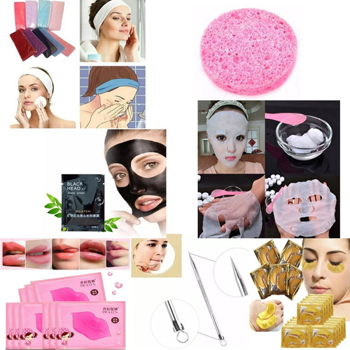 Imagen 7 de 9 de Combo Limpieza Facial Parche Labio Ojera Vincha Esponja Acne