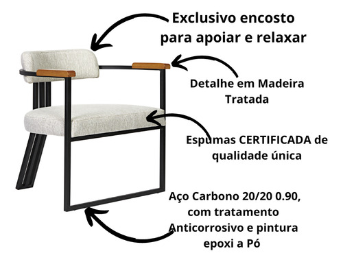 Kit 02 Poltronas Oregon Braço Madeira Linho Marfim Estrutura Marfin Base Preto Fosco