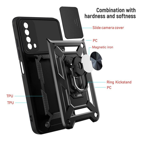 Funda Para P Smart 2021/y7a Uso Rudo Cámara Carcasa+mica Negro Huawei P Smart 2021/y7a