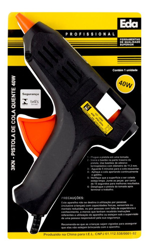 Pistola De Cola Quente 40 W 7,5 Mm 3kn Eda Cor Preto 110V
