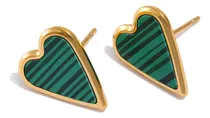 Comprar Aros Zarcillos Corazón Verde Acero Inoxidable Bañado En Oro