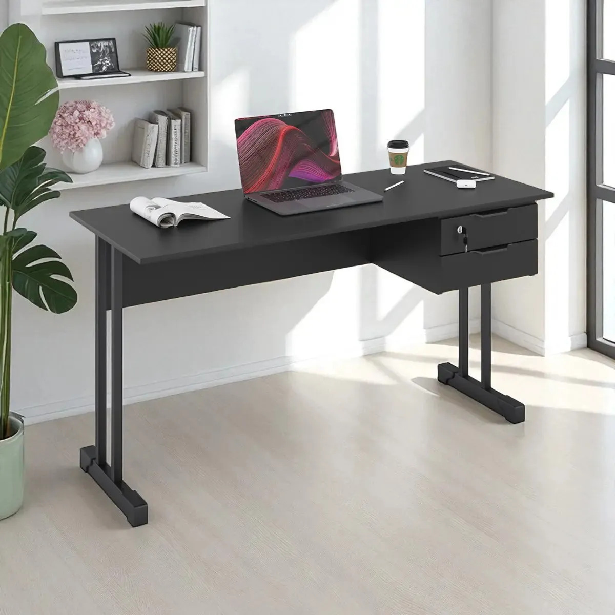 Mesa Escrivaninha Home Office Master 100 Cm Com 2 Gavetas Cor Preto