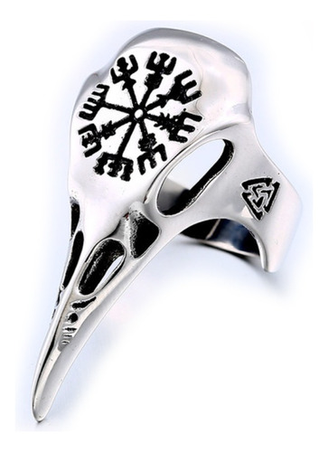 Anillo Cuervo Runa Vikinga Biker Casual Acero Inoxidable