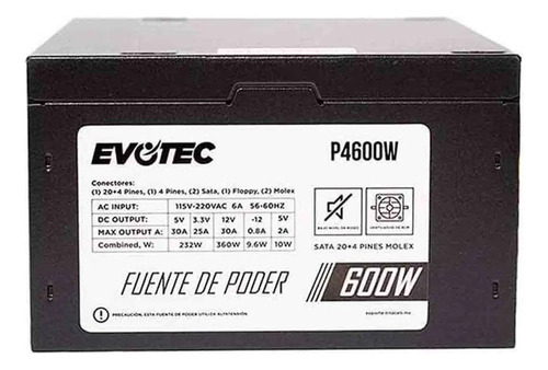 Evotec P4600w Fuente De Poder Pc 600w Atx 24 Pines Sata