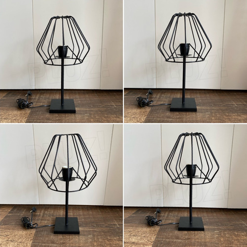 Imagen 4 de 8 de Lámpara Velador Con Pantalla Jaula Diamante Hierro Negro