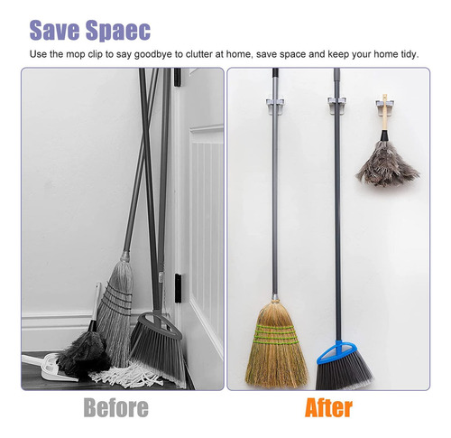 4 Pcs Broom Gripper Racks Backs Monte De Pared Montaje Auto