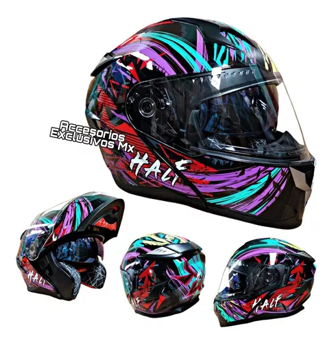 Casco Moto Mujer Half Morado Negro Rojo Certificado Abatible