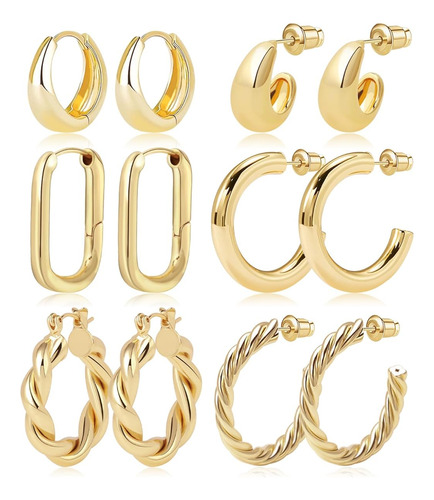 Paquete Para Regalar 9 Pares De Aretes Aro 14k Gruesos Dama