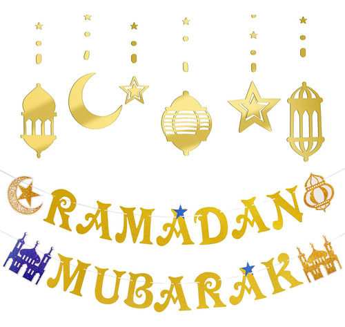 Decoracion Ramadan Para Hogar Pancarta Mubarak Dorada Luna 2