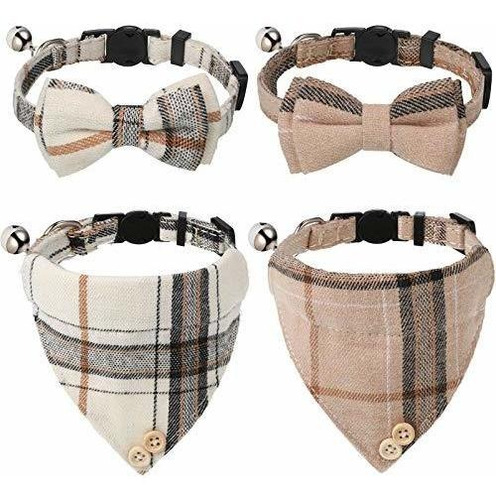 4 Pieces Bow Tie Cat Collar Bandana, Breakaway Pet Collar Ba