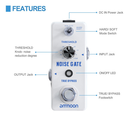 Ammoon Noise Gate Reducción De Ruido Pedal De Efecto De