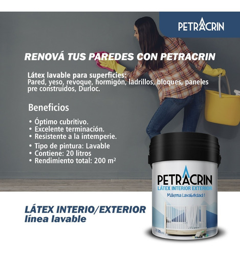 Imagen 2 de 10 de Pintura Latex Interior Exterior Lavable 20 Litros Blanco