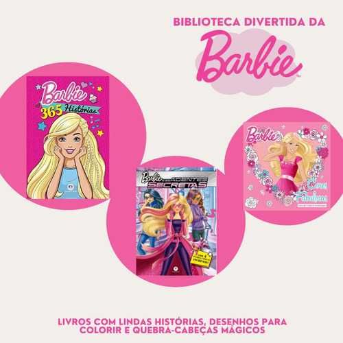 Biblioteca Divertida Da Barbie - Livros De Histórias, De Colorir E Quebra-cabeça