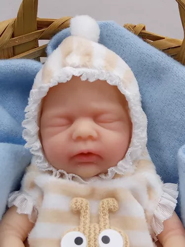 Mini Bebê Reborn 15 Cm Menina Roupa Acessórios 100% Silicone