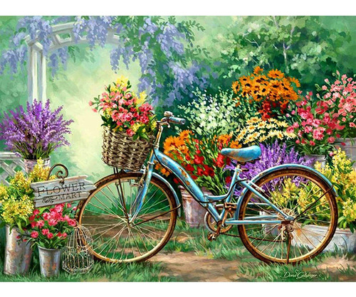 Kit Pintura Con Diamantes 5d Bicicleta Flores 40x30cm Diy