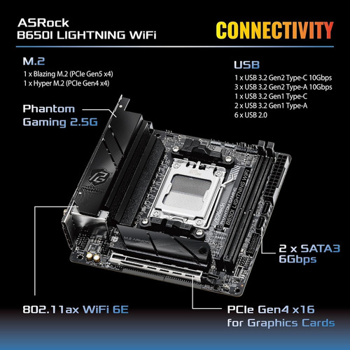 Asrock B650i Lightning Wifi 6e Amd Socket Am5 Ryzen B650 Ddr