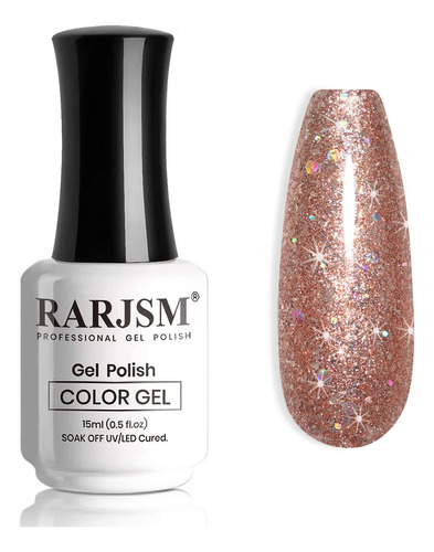 Rarjsm Glitter Gel Esmalte De Unas Rose Oro Brillante Iridis