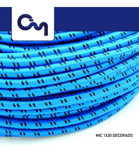 Cable Decorado Para Micrófono 2x24 Rollo Azul Con 20 Mts