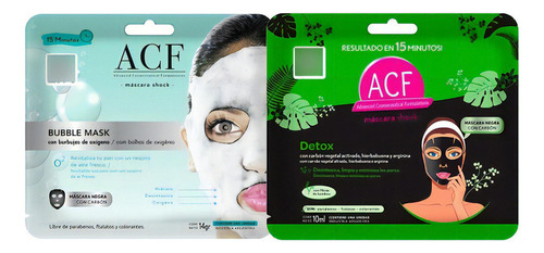 Combo Detox Mascaras Faciales Bubble + Detox Acf Tipo de piel Todo tipo de piel