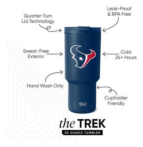 Vaso Simple Modern Nfl Houston Texans De 900 Ml Con Tapa Aba
