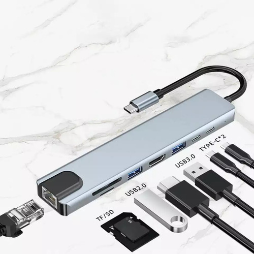 Adaptador Tipo C 8 En 1 Hub Usb 3.0 Hdmi 4k Multipuerto