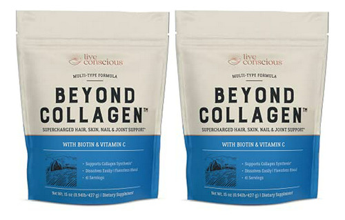 Colágeno En Polvo Beyond Collagen, Tipo I, Ii, Iii, V & X | Amigable Con Keto, Mezcla Hidrolizada Con Biotina Y Vitamina C 15oz (2-pack)