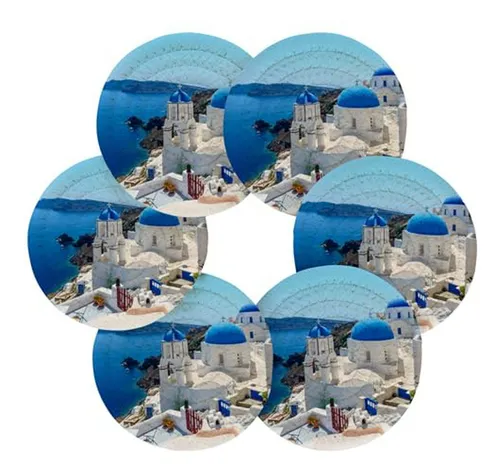 Juego De 6 Posavasos Absorbentes Con Soporte - Paisaje Oia S