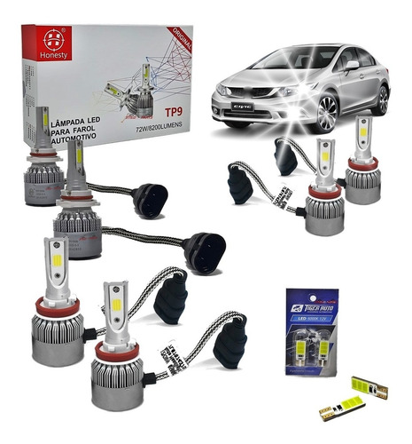 Kit 6 Super Led Hb3 + 4 H11 + Pingo 6000k Civic G9 2012 A 16