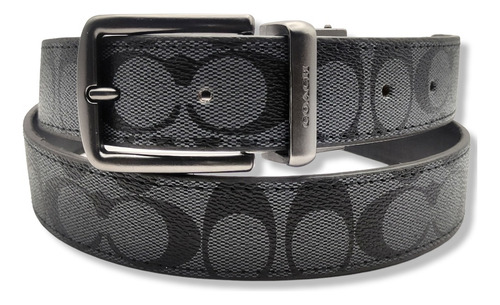 Cinturon Coach Doble Vista Reversible Hombre Mujer Unisex Color Negro Diseño De La Tela Hebilla Clasica Talla M (115cm)