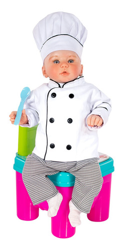 Dólmã Baby Mini Chef De Cozinha Com Chapéu Mestre Cuca