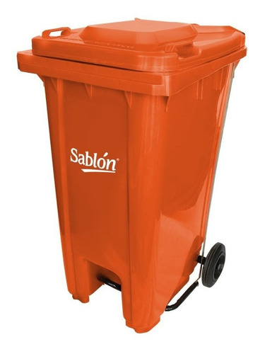 Bote 240 L Con Ruedas Y Pedal Color Naranja