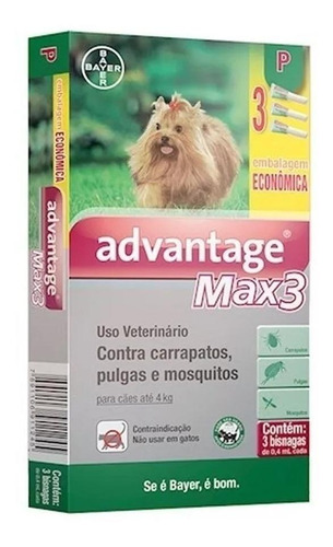 Pipeta antiparasitário para pulga Elanco Advantage Max3 para cão hasta 4kg