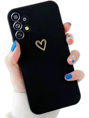 Funda Para Samsung A32 5g Silicona De Corazon Dorado - Negro