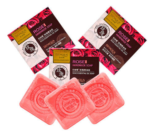 3 Jabón Natural De Rosas Bioaqua 100g Desintoxicante