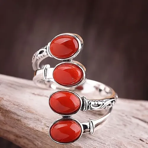 Anel Aberto Ajustável Vintage Vermelho Turquesa, Aniversário Vermelho Universal Sizing