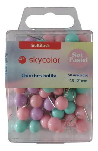 Push Pins Skycolor Chinche Bolita Pastel Estuche X50