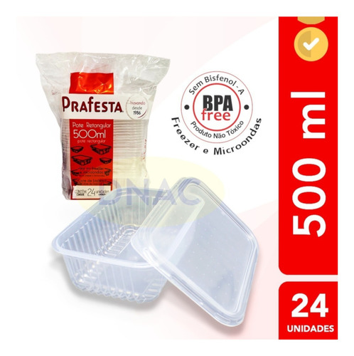 Pote Descartável 500ml Freezer Microondas Marmita - 24 Un