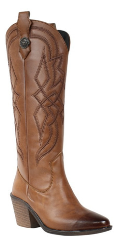 Bota Vaquera Alta Mujer Tacón Cómodo Cowboy Botines Bordado