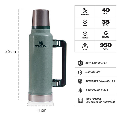 Termo Stanley Clásico 1.4 LTS Asa Plegable de acero inoxidable