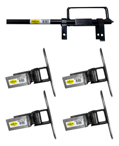 Dobradiça Porteira Boca De Lobo 70mm 4un + Tranca Met Tarza