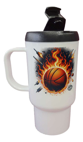 Jarro Termico Pelota Basquet Envuelta Llamas Fuego M3