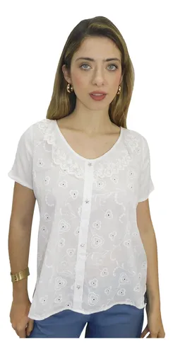 Blusa Blanca Broderie Y Puntilla