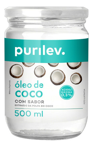 Óleo de coco Purilev vidro sem glúten 500 ml