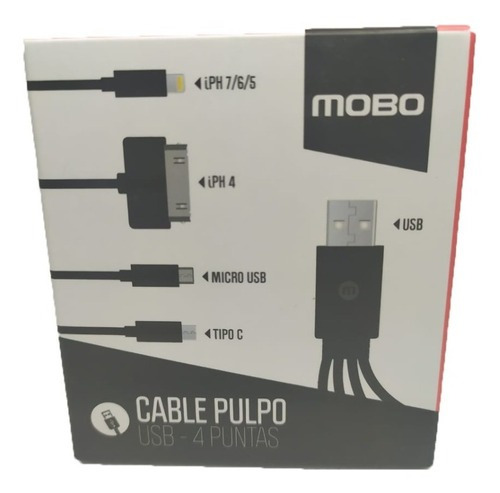 Mobo | Cable De Carga Pulpo 4 Puntas Para iPhone V8 Tipoc Color Negro