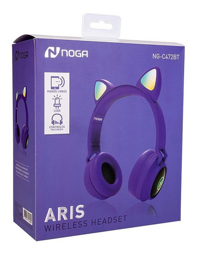Imagen 5 de 5 de Auriculares Bluetooth Kitty Noga Aris C472bt Rgb Plegables