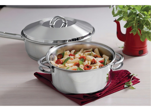 Sarten Tramontina Solar 28 Cm 4.9l Acero Inox Con Tapa Color Gris